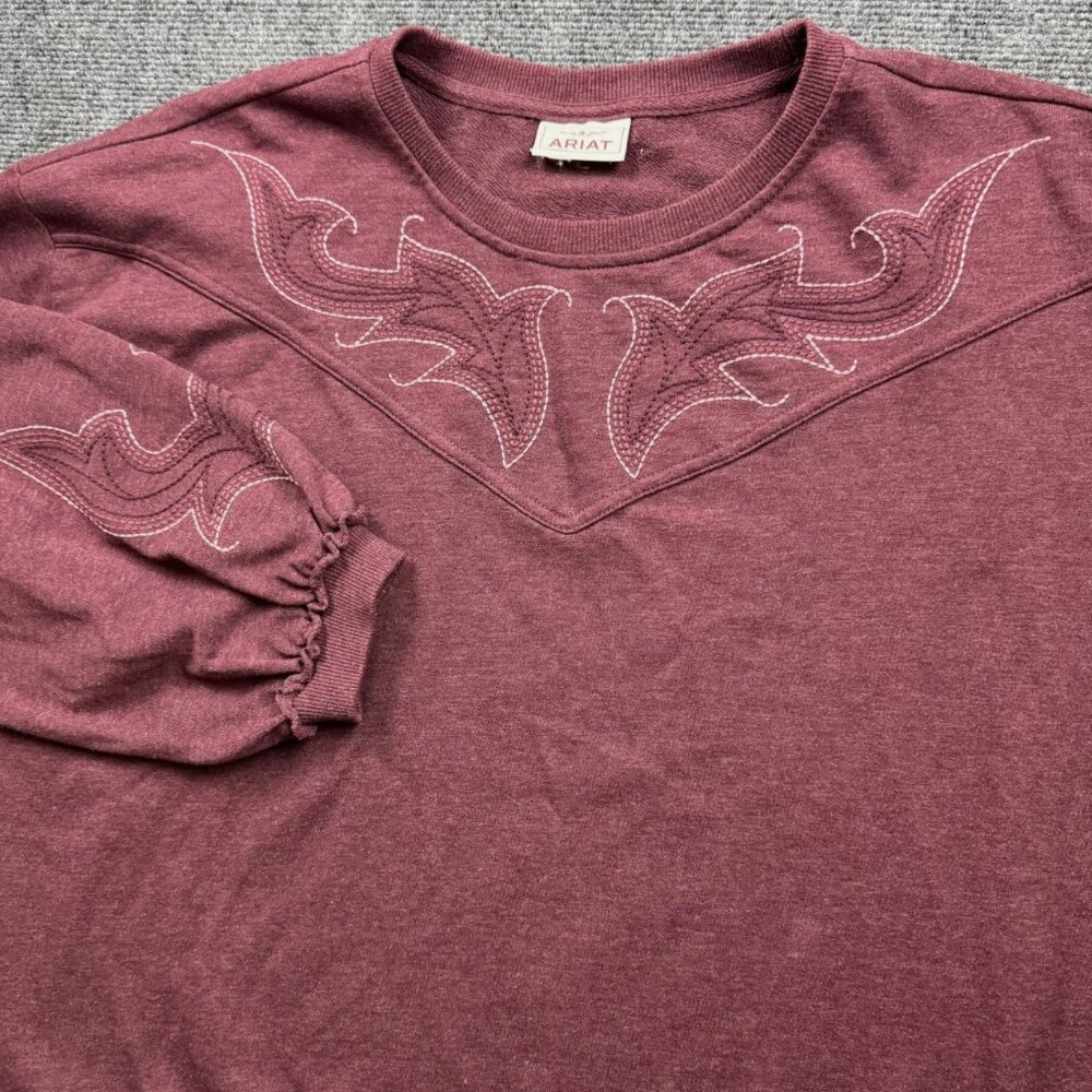 Ariat Sweatshirt Women's XL Embroidered Stitched Balloon Sleeve Crew Burgundy